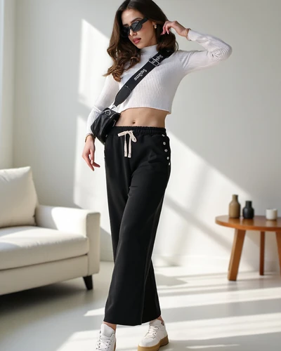 Royalfashion Pantalons de survêtement larges pour femmes avec strass