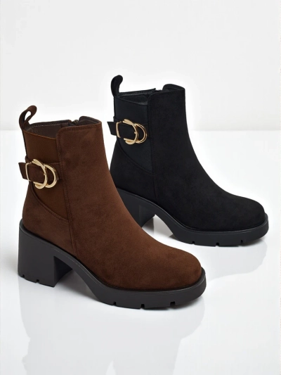 Bottines femme en daim écologique à talon bloc Solenya