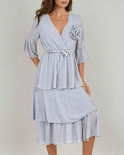 Royalfashion Robe midi à volants pour femme