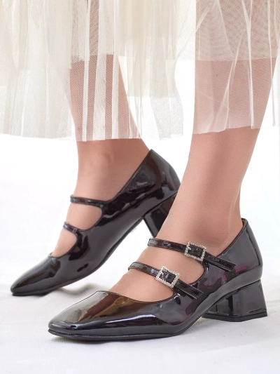 Royalfashion Escarpins vernis pour femmes avec des lanières Vible