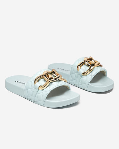 Chaussons matelassés femme bleus avec chaîne dorée Eteris - Footwear
