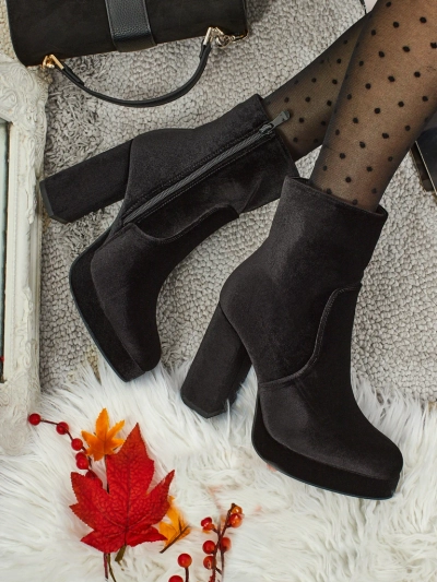 Bottines pour femmes à talons épais imitation velours Miss
