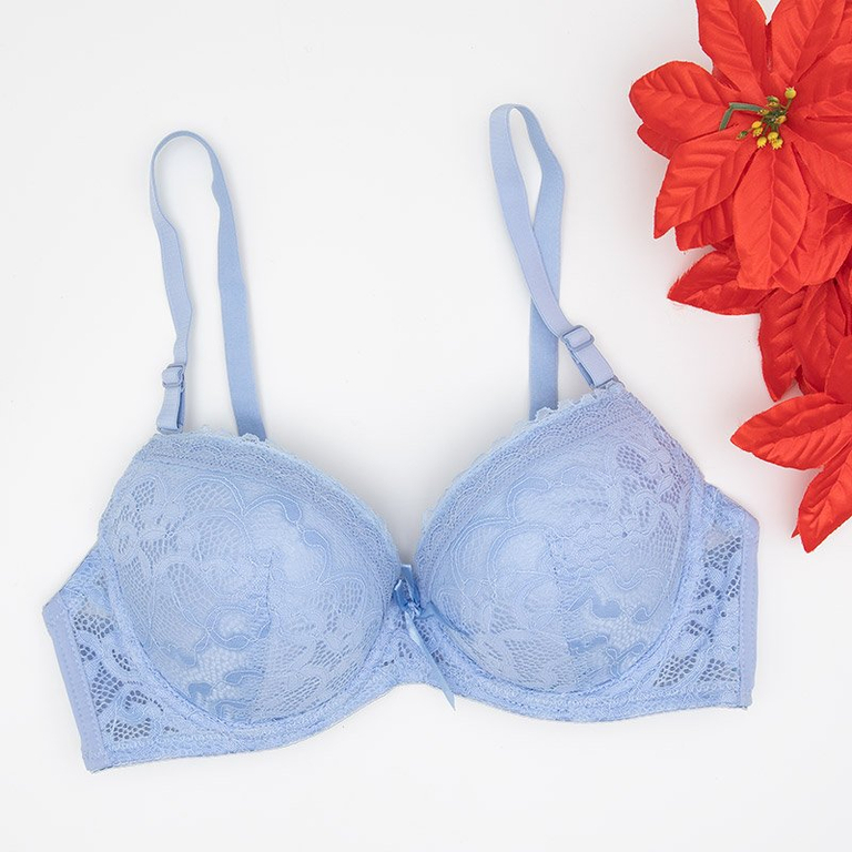 Soutien-gorge bleu rembourré avec dentelle push up Sous