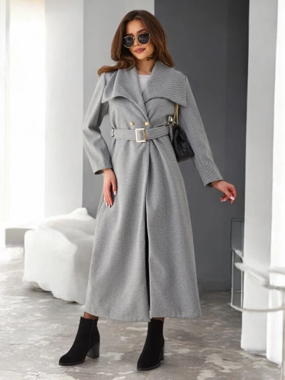 Royalfashion Manteau maxi pour femmes avec ceinture