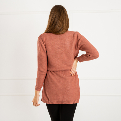 Cardigan noué pour femme rose foncé avec épingles colorées - Vêtements