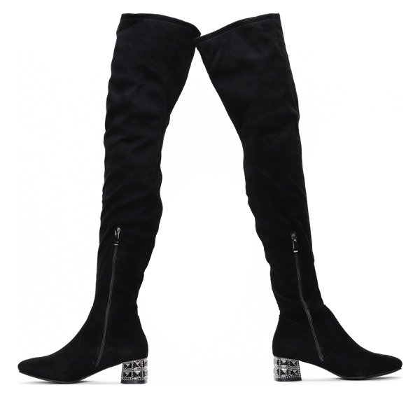 Czarne, długie kozaki ze zdobionym obcasem Back Again- Obuwie