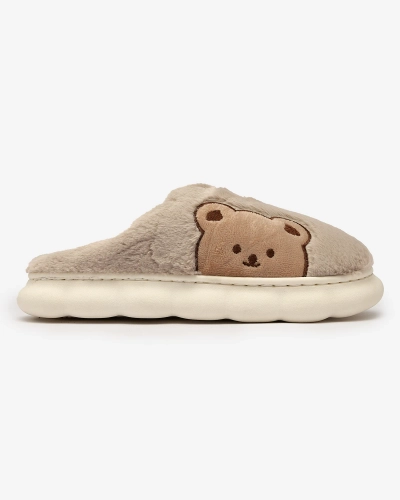 Royalfashion Pantoufles en fourrure pour femme avec ours en peluche en gris Fetemes