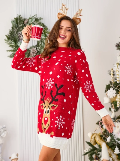 Royalfashion Robe femme pull de Noël en vert