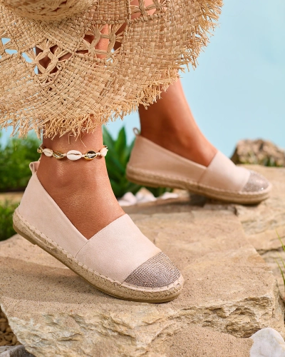 Royalfashion Espadrilles pour femme beige avec zircons Iterica