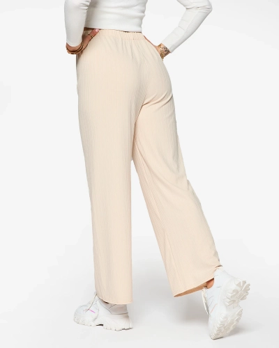 Pantalon large côtelé beige pour femme - Vêtements
