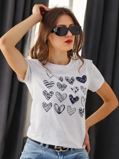 Royalfashion T-shirt en coton pour femmes A Lot of Hearts