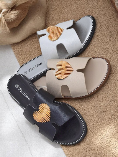 Royalfashion Mules plates pour femmes Heart Chic