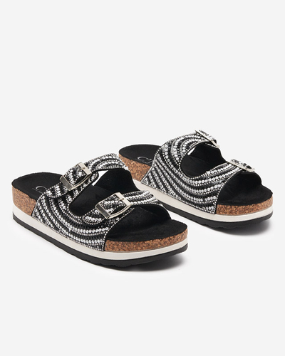 Chaussons femme avec zircons cubiques noirs Lalud-Footwear