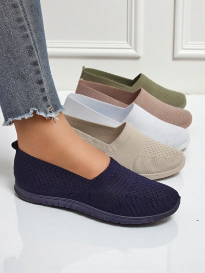 Mocassins pour femmes Lyra Bleu marine tissu respirant à semelle plate