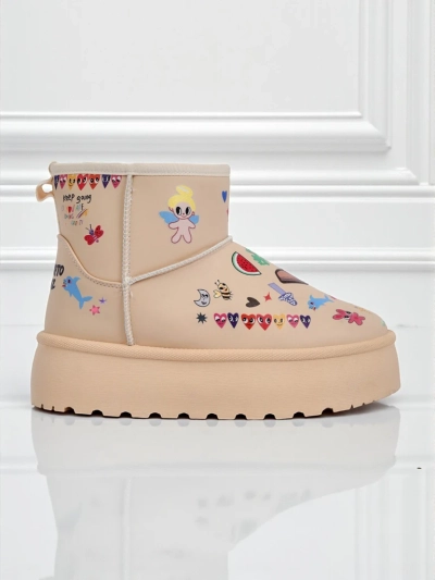 Chaussures Doublées Callisto Angelico avec Dessins Enfantins sur Plateforme Beige