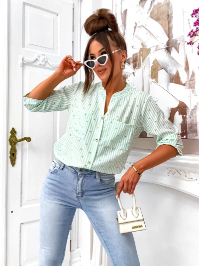 Chemise rayée Royalfashion pour femmes avec des citrons et un col en V