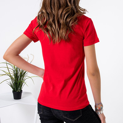 T-shirt femme en coton rouge à imprimé - Vêtements