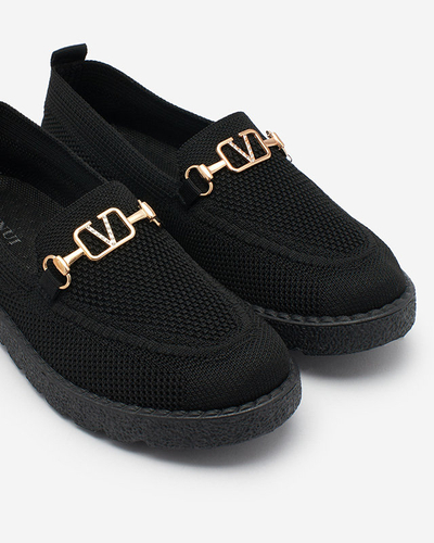 Royalfashion Mocassins en tissu noir pour femme avec ornements dorés Ertica