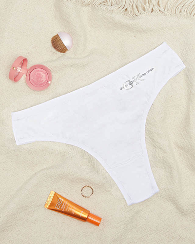 Culotte string femme en coton blanc avec inscription - Sous-vêtements