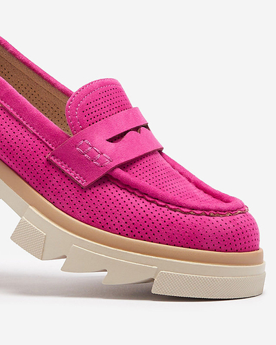Fuchsia mocassins ajourés pour femmes sur une semelle solide Ejina - Chaussures