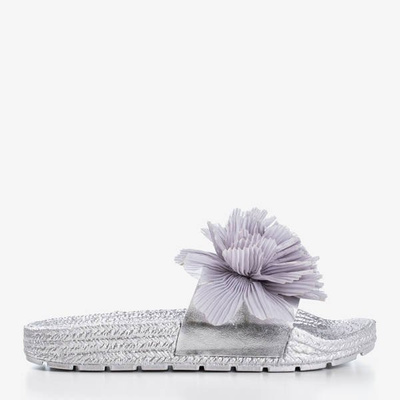 Pantoufles pour femmes en argent avec fleurs Happines - Chaussures 1