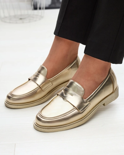 Mocassins dorés pour femme en cuir écologique Zibom- Footwear