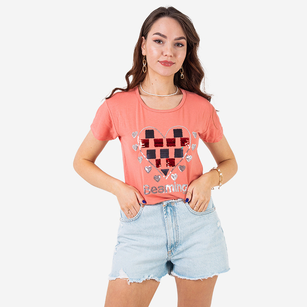 T-shirt femme corail avec imprimé - Vêtements