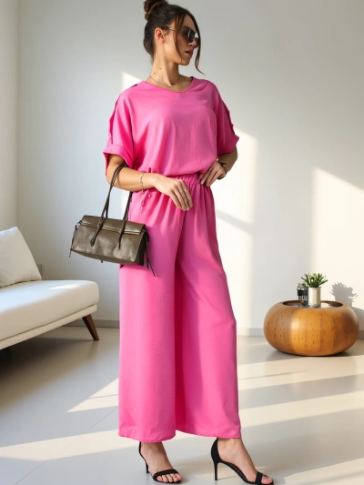 Ensemble décontracté Royalfashion pour femmes avec un blouse à manches courtes et un pantalon large