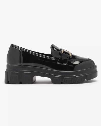 OUTLET Mocassins noirs laqués pour femme avec ornement Leggol - Footwear