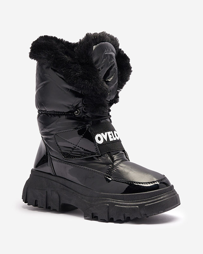Bottes de neige pour femmes à semelle plate en noir Sapollo- Footwear