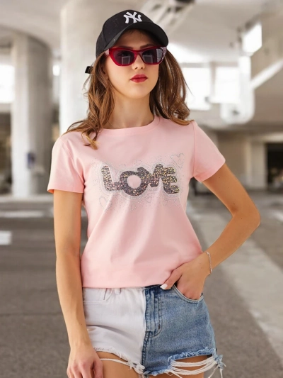 T-shirt en coton pour femmes Royalfashion LOVE avec strass