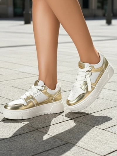 Baskets pour femmes 'Aurelia' Or et Blanc à plateforme de 4 cm - Style et confort