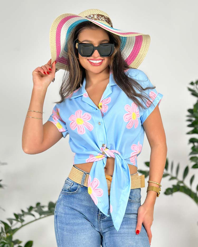 Royalfashion Chemise courte à fleurs pour femme