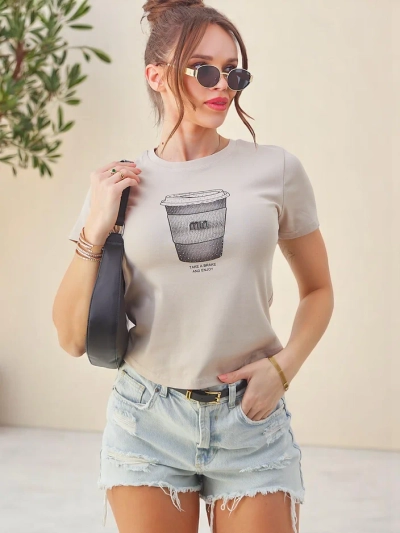 T-shirt en coton pour femmes Royalfashion avec imprimé en strass