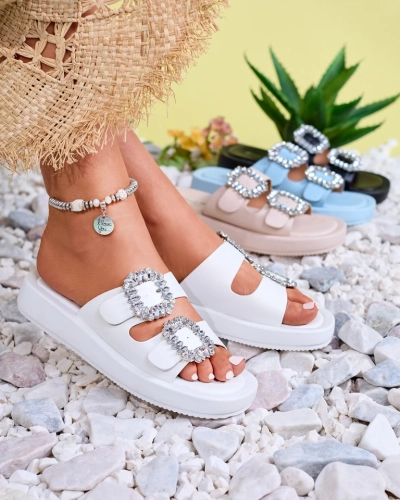 Chaussons pour femmes blancs avec cristaux Azazel - Chaussures