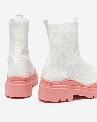 Bottines pour femmes blanches et roses à talon plat Seritis - Footwear