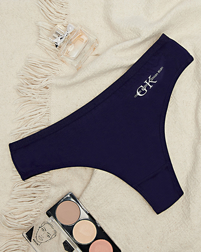 Culotte string femme en coton bleu marine avec l'inscription - Sous-vêtements