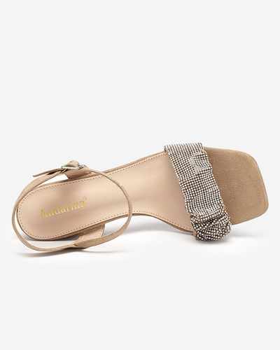 OUTLET Sandales pour femmes marron clair sur tige avec zircons cubiques Trieste - Chaussures