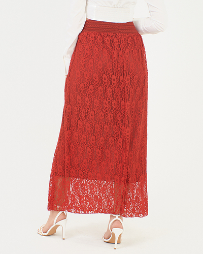 Jupe midi en dentelle bordeaux pour femme - Vêtements