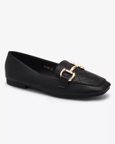 Royalfashion Mocassins matelassés noirs pour femme avec ornements dorés Wetifa