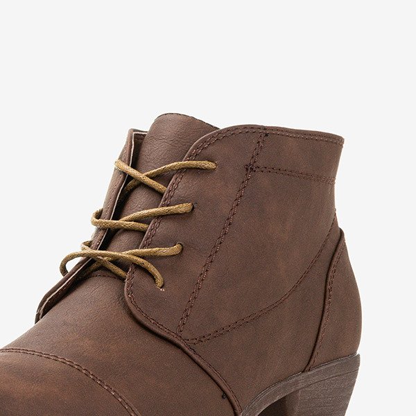 Bottines à lacets pour femmes marron foncé à talon bas Liboa - Footwear