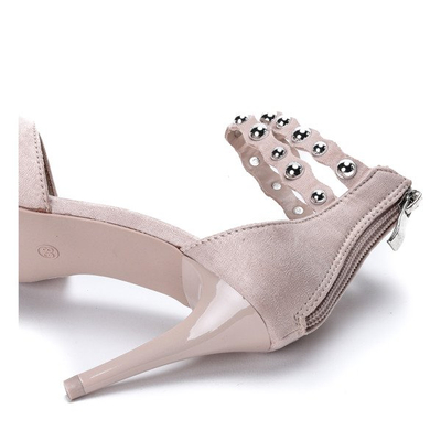 Beżowo - różowe czółenka na szpilce z ozdobną sprzączką Dayene - Obuwie