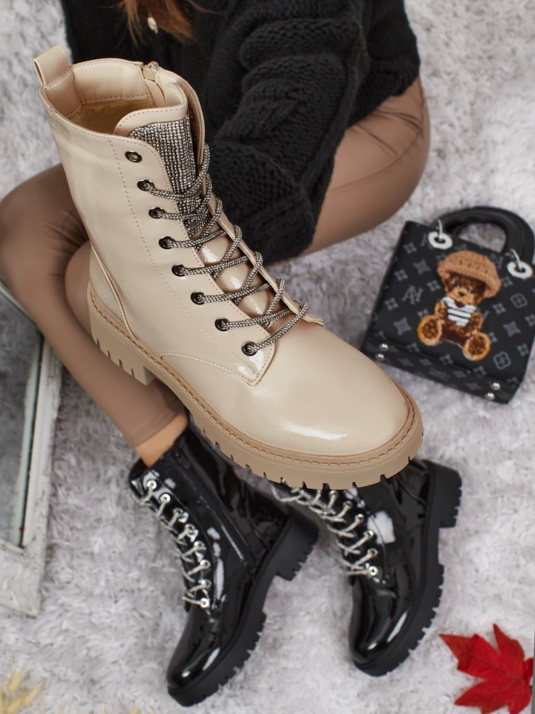 Bottines vernies à lacets pour femmes Fjorra