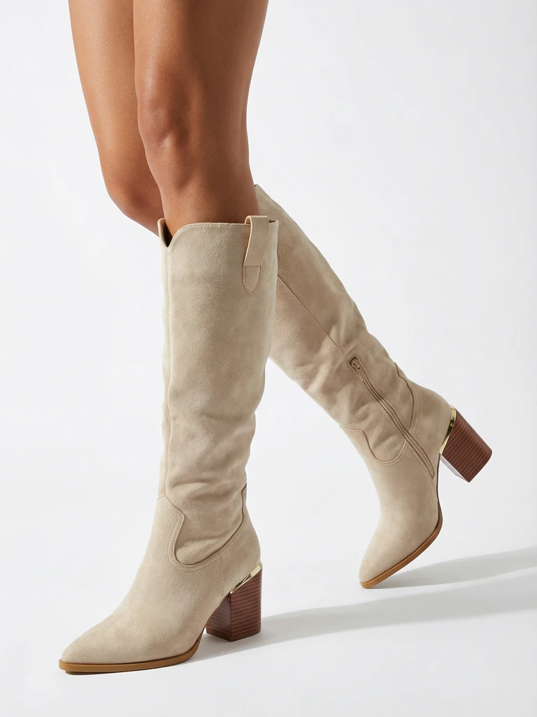 Bottes pour Femmes Flora Beige Élégantes en Cuir pour l'Automne