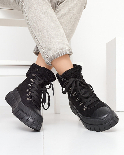 Bottes pour femmes en éco-suède noire avec peau de mouton Vetic - Chaussures