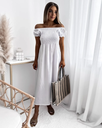 Robe longue blanche pour femme a'la hiszpanka- Vêtements