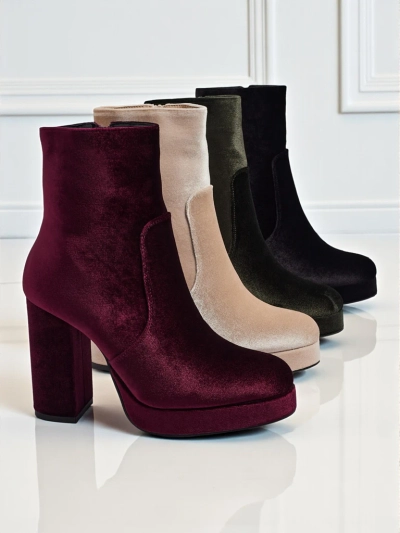 Bottines pour femmes à talons épais imitation velours Miss