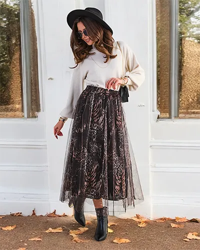 Jupe midi à motif pour femmes de Royalfashion avec tulle