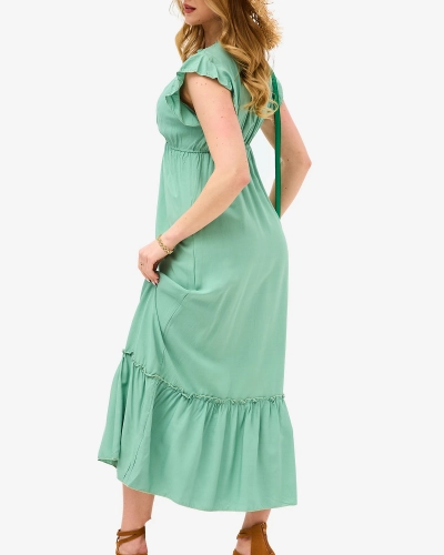 Robe longue verte à dentelle pour femme - Vêtements