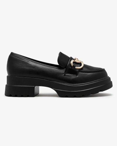 OUTLET Royalfashion Mocassins noirs pour femme avec ornements dorés Riasse